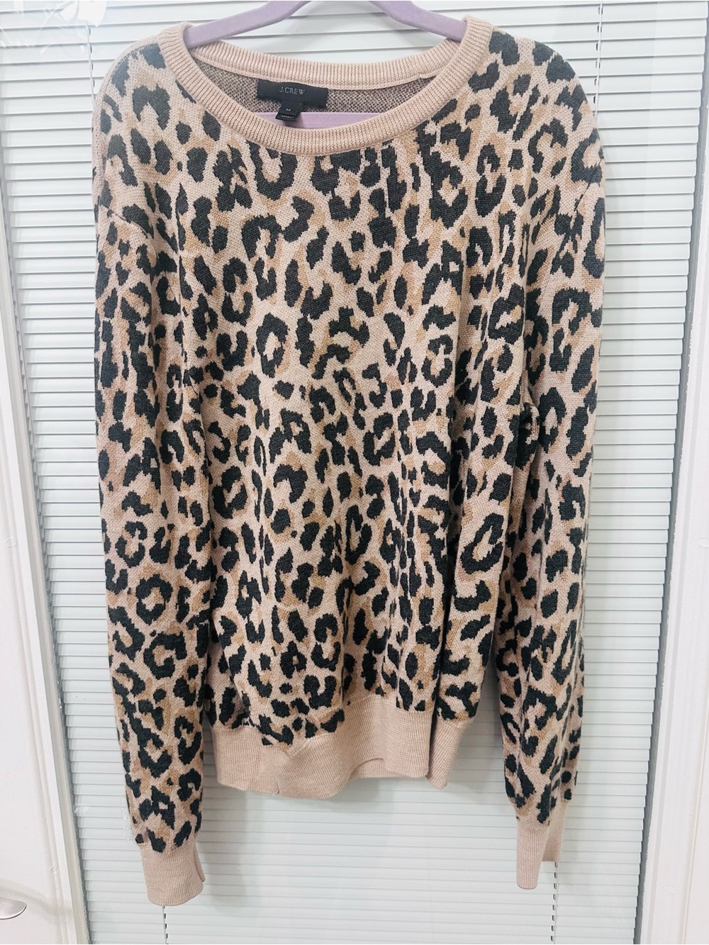 J. Crew Beige and Black Leopard Print Crewneck Sweater